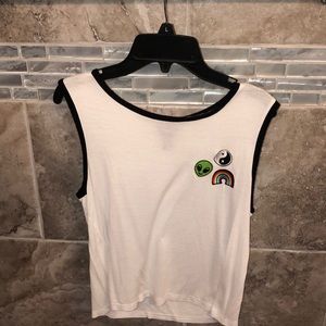 White embroidered patches tank top